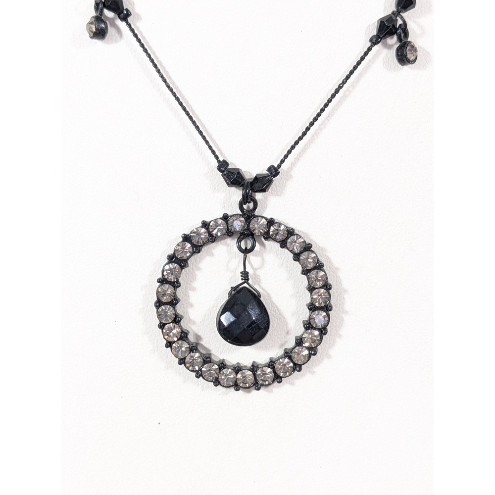 Gothic Black‎ Chain Rhinestone Round Pendant Charm Necklace 18 inch